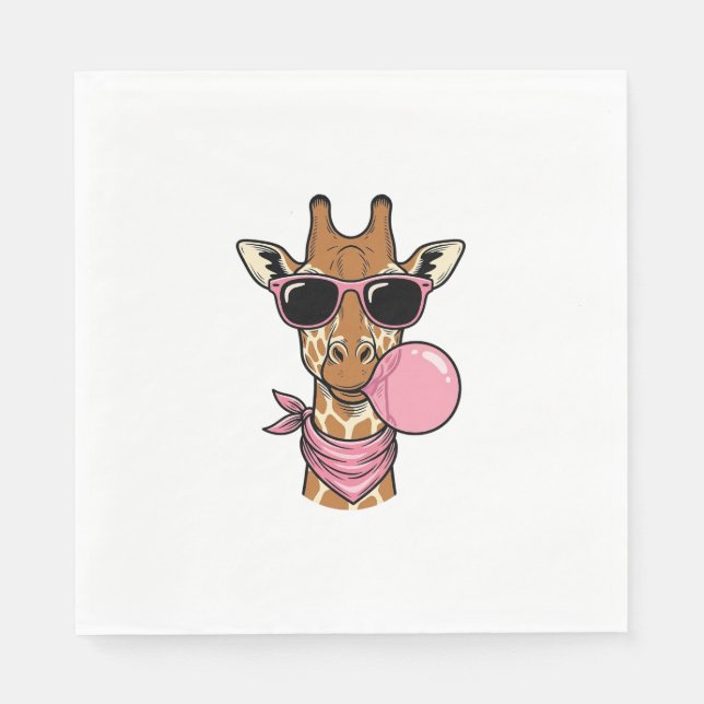 Vintage Gravyr Giraff Bubblegum Vektor Design_ Pappersservett (Framsidan)