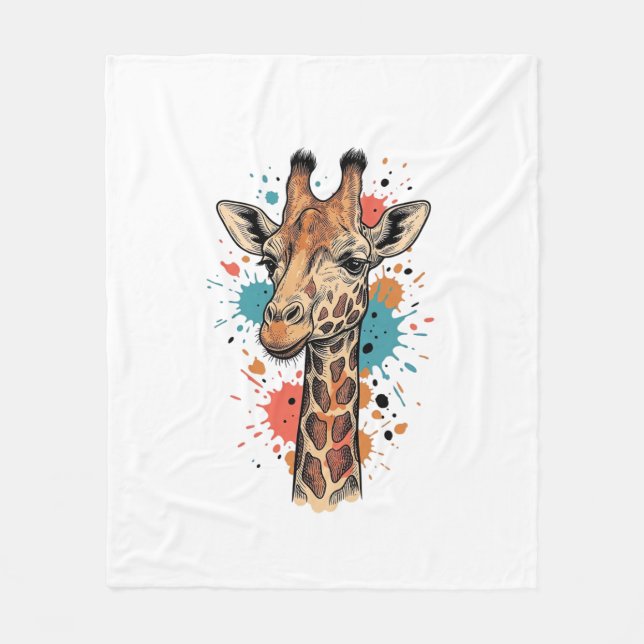 Vintage Gravyr Giraff Konst Vit Tröja Design ( Fleecefilt (Framsidan)