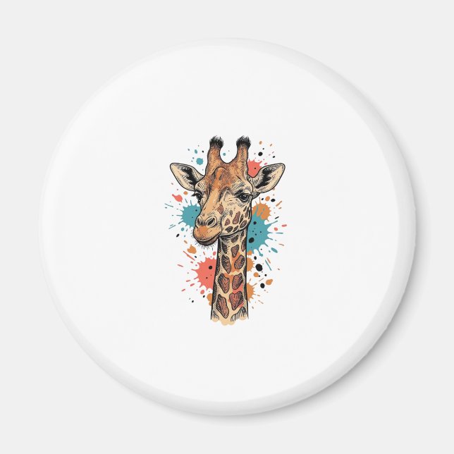 Vintage Gravyr Giraff Konst Vit Tröja Design ( Magnet (Framsidan)