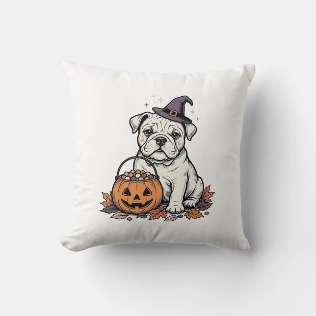 Vintage Gravyr Halloween Bulldog Pumpa Design_ Kudde (Framsida)