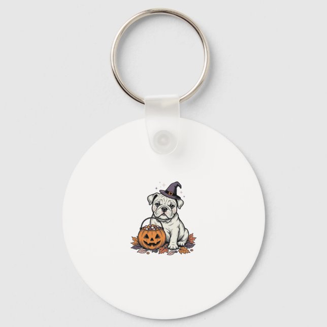 Vintage Gravyr Halloween Bulldog Pumpa Design_ Nyckelring (Framsida)