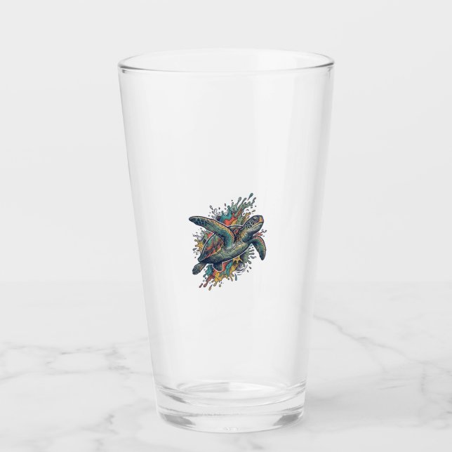 Vintage gravyr Havssköldpadda Splash Vector Design Glaskopp (Framsida)