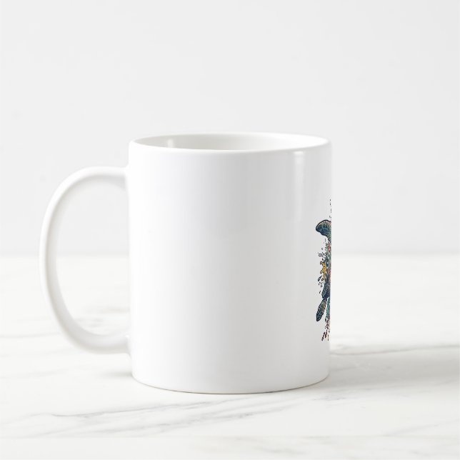 Vintage gravyr Havssköldpadda Splash Vector Design Kaffemugg (Vänster)
