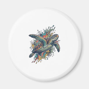 Vintage Gravyr Havssköldpadda Splash Vektor Design Magnet