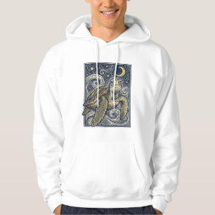 Vintage gravyr Havssköldpadda Stjärnklar Natt Hoodie