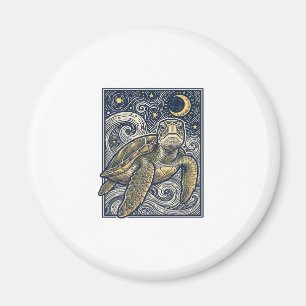 Vintage gravyr Havssköldpadda Stjärnklar Natt Magnet