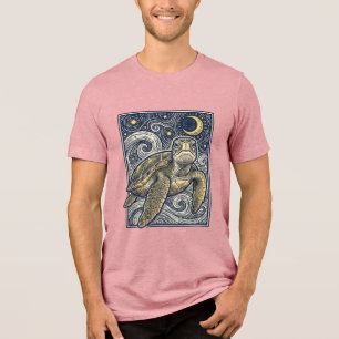 Vintage gravyr Havssköldpadda Stjärnklar Natt T Shirt