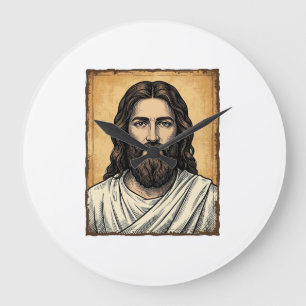 Vintage Gravyr Religiös Porträtt T-Shirt Design_1 Stor Klocka