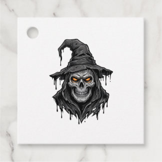 Vintage Gravyr Skelett Häxhatt Halloween Tröja_ Gåvor Etiketter