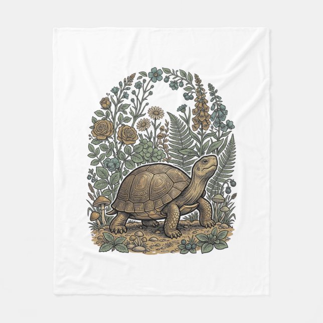 Vintage gravyr Sköldpadda Botanisk trädgård Fleecefilt (Framsidan)