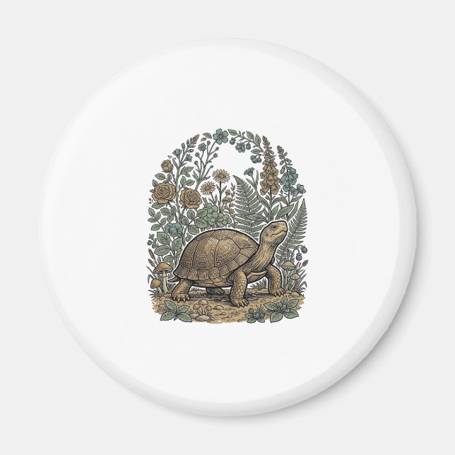 Vintage gravyr Sköldpadda Botanisk trädgård Magnet (Framsidan)