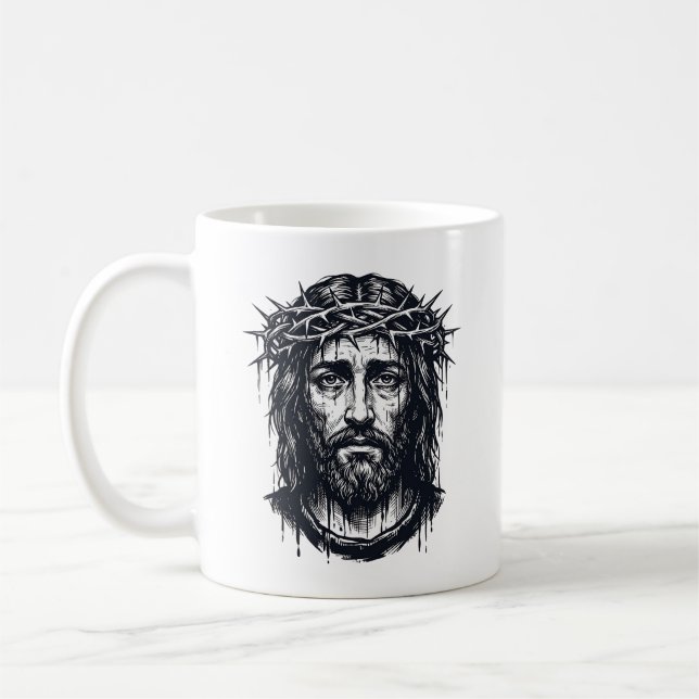 Vintage Gravyr Tornkrans Helig Porträtt  Kaffemugg (Vänster)