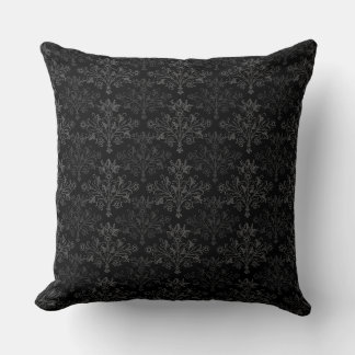 Vintage Gray on Black Damask Floral Pattern Kudde