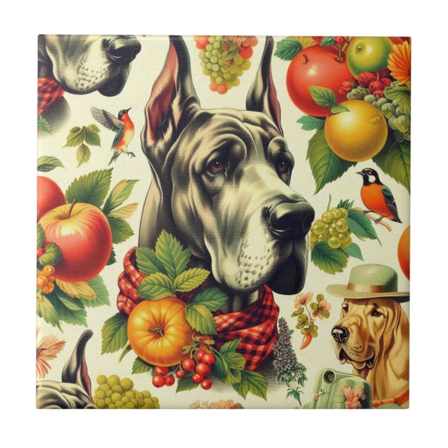 Vintage Great dane Hund Illustration Kakelplatta (Framsidan)