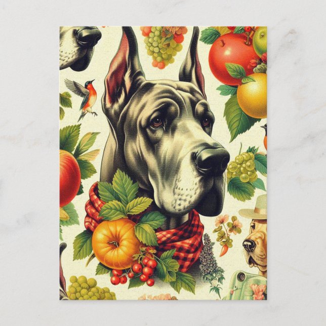 Vintage Great dane Hund Illustration Vykort (Framsida)