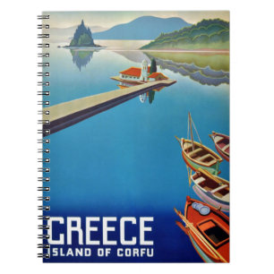 Vintage Greece Travel - ön Korfu Anteckningsbok Med Spiral