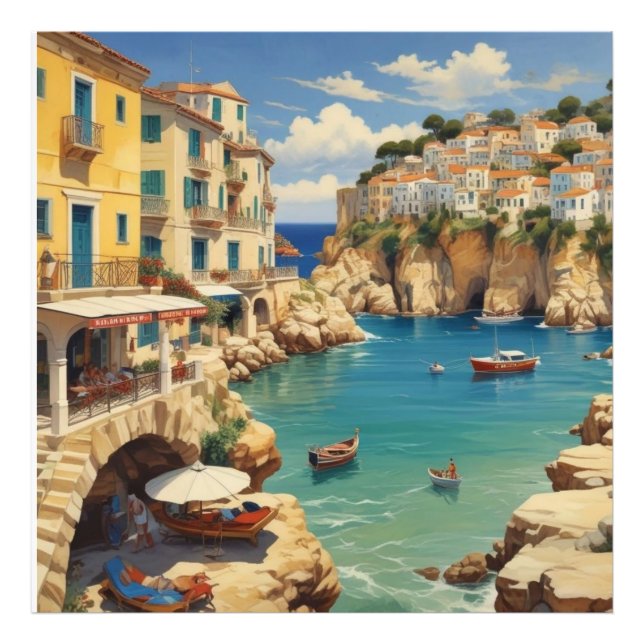 Vintage Greece Travel - ön Korfu Fototryck (Framsidan)