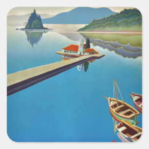 Vintage Greece Travel - ön Korfu Fyrkantigt Klistermärke