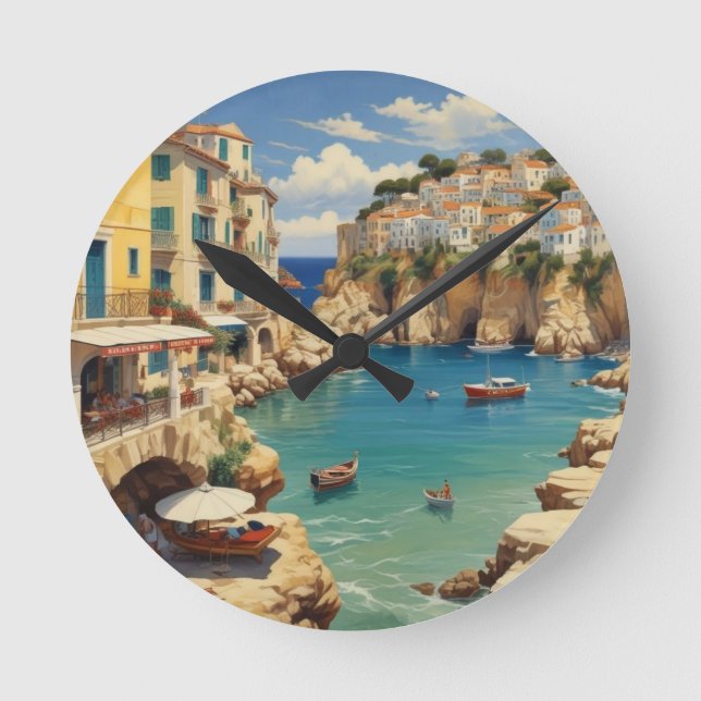 Vintage Greece Travel - ön Korfu Rund Klocka (Framsida)