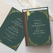 Vintage Green Book Guld Blommig Vikbar Bröllop