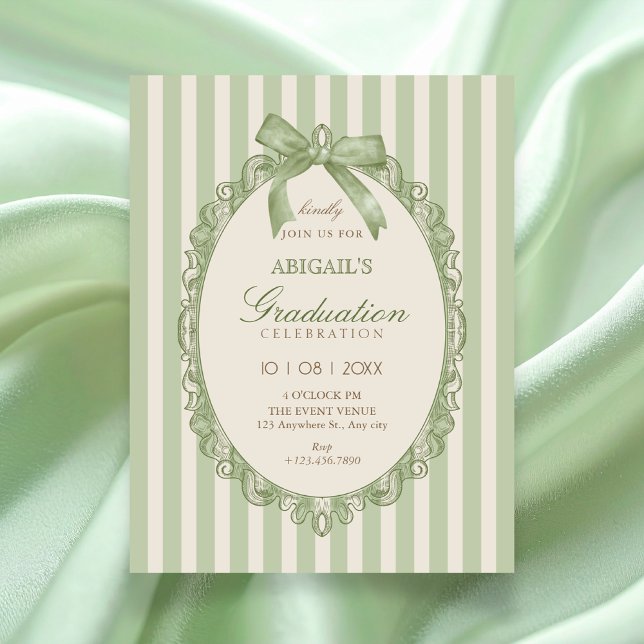 Vintage green elegant sweet bow graduation inbjudningar (Skapare uppladdad)