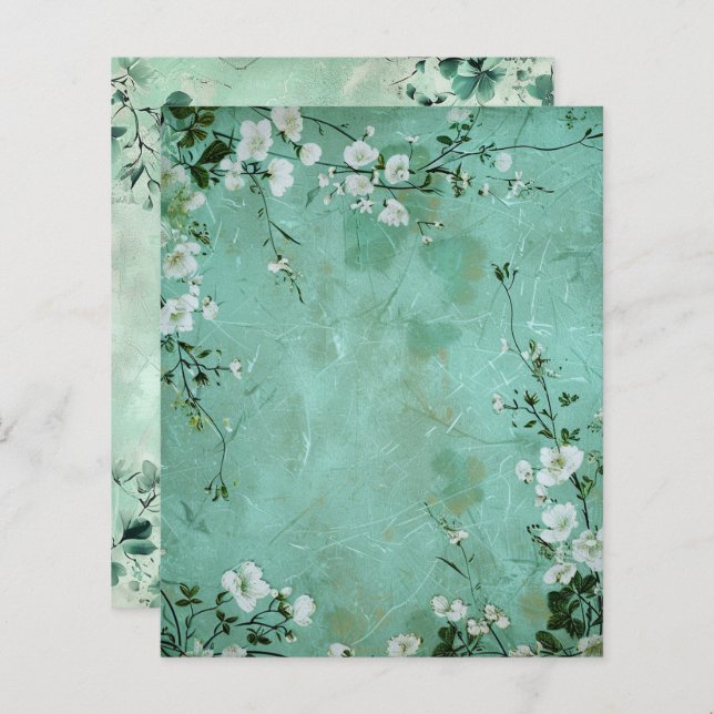 Vintage Green Floral Botanical Scrapbook Paper  (Fram/baksida)