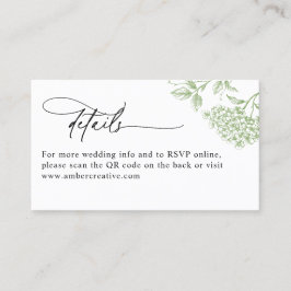 Vintage Green Floral QR Code Wedding Details Card Visitkort