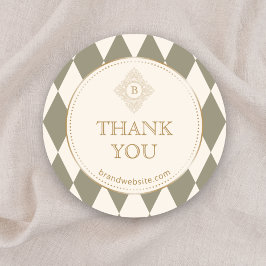 Vintage Green Harlequin Gold Brand Thank You  Runt Klistermärke
