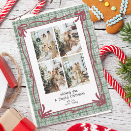 Vintage Green Plaid Christmas Photo Card Julkort