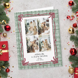 Vintage Green Plaid Christmas Photo Card Kort