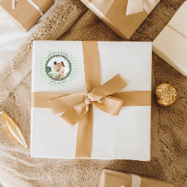 Vintage Green Plaid Christmas Photo Runt Klistermärke