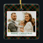 Vintage Green Tartan Plaid Photo Christmas Julgransprydnad Keramik<br><div class="desc">Send warm wishes this holiday season with the Vintage Green Tartan Plaid Photo Merriest Christmas Holiday Card. Featuring a charming green gingham plaid pattern paired with your favorite family photo, this card blends timeless elegance with festive cheer. Perfect for spreading holiday joy to friends and family, it captures the cozy...</div>