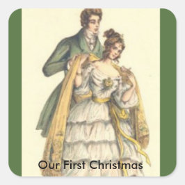 Vintage Green Victorian Jul Första Julen Fyrkantigt Klistermärke
