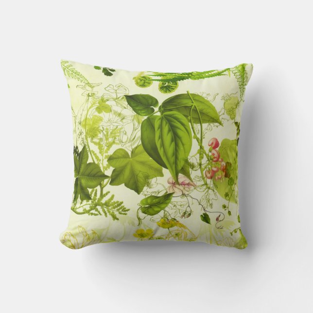 Vintage Greenery Botanical Wildblommor Watercolor Kudde (Framsida)