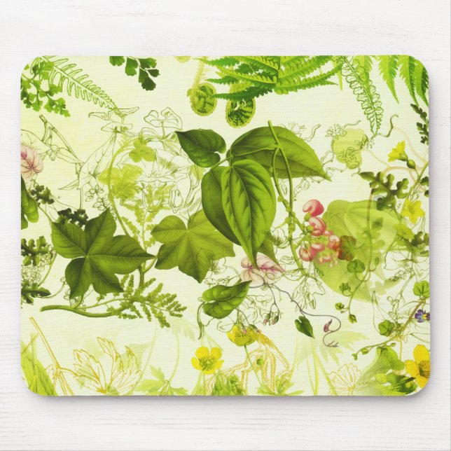Vintage Greenery Botanical Wildblommor Watercolor Musmatta (Framsidan)