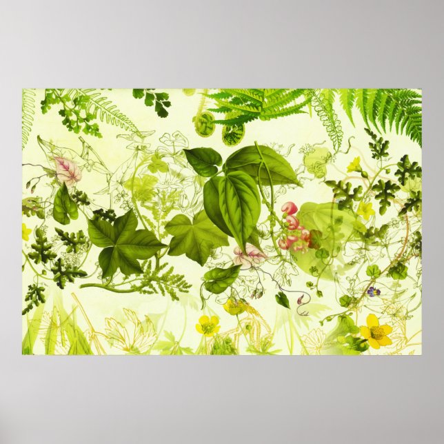 Vintage Greenery Botanical Wildblommor Watercolor Poster (Framsidan)