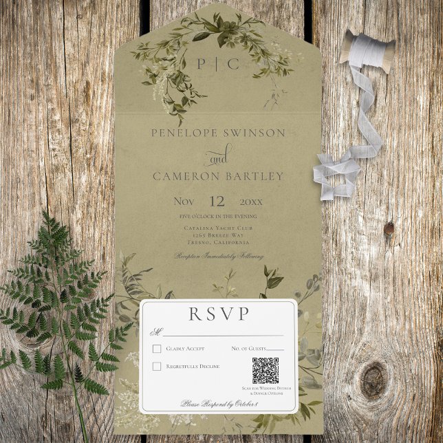Vintage Greenery Monogram QR-kod (Skapare uppladdad)