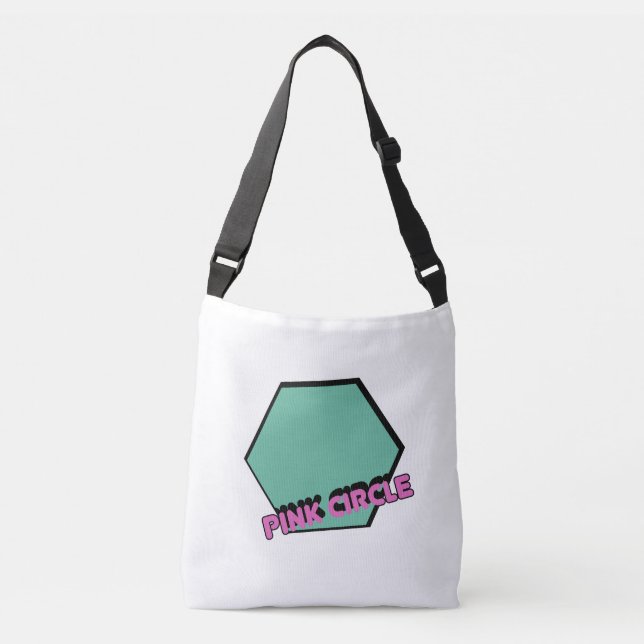 Vintage Greenish Hexagon med Rosa Circle Text Axelväska (Framsida)