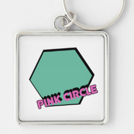 Vintage Greenish Hexagon med Rosa Circle Text Fyrkantig Silverfärgad Nyckelring