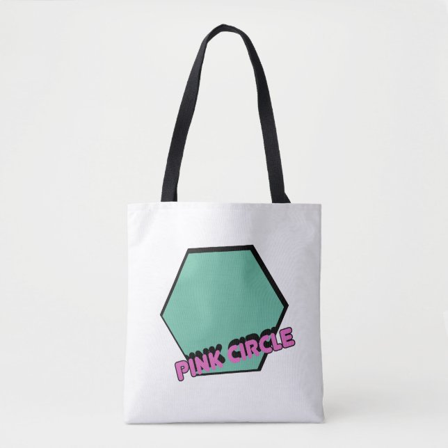 Vintage Greenish Hexagon med Rosa Circle Text Tygkasse (Framsida)