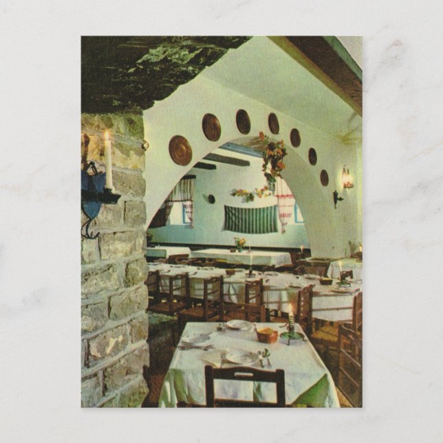 Vintage Grekland, Inuti en grekisk Taverna Vykort (Framsida)