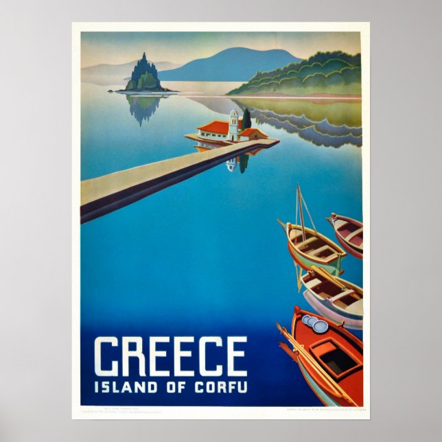 Vintage Grekland Korfu Island Travel Poster (Framsidan)