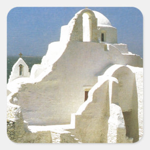 Vintage Grekland, Myconos, grekisk-ortodoxa kyrkan Fyrkantigt Klistermärke