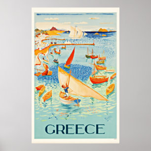 Vintage Grekland Sjölandskap Travel Art-utskrift Poster