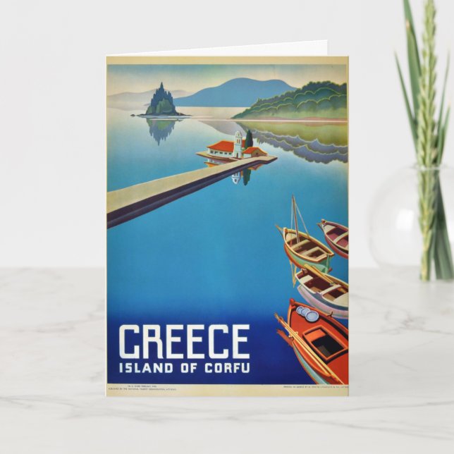 Vintage Grekland Travel - ön Korfu Kort (Framsida)