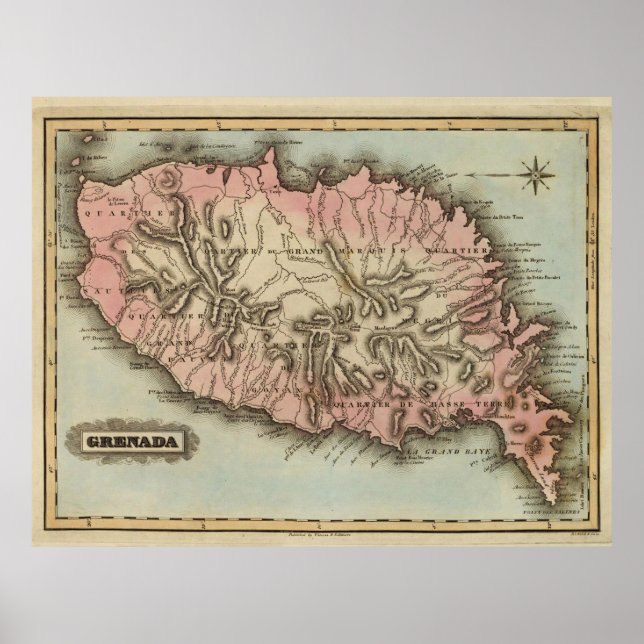 Vintage Grenada Island Karta (1823) Poster (Framsidan)
