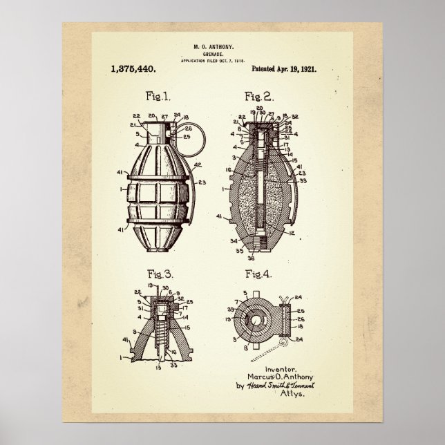 Vintage Grenade Patent Poster (Framsidan)