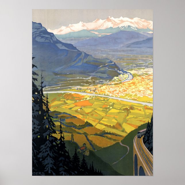 Vintage Grenoble Frankrike Railway Poster (Framsidan)