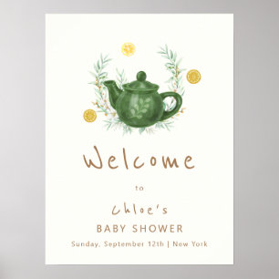 Vintage Grey Par-Tea Baby Shower Välkommen Poster