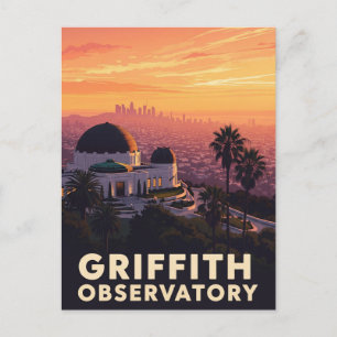 Vintage Griffith Observatory Los Angeles Solnedgån Vykort